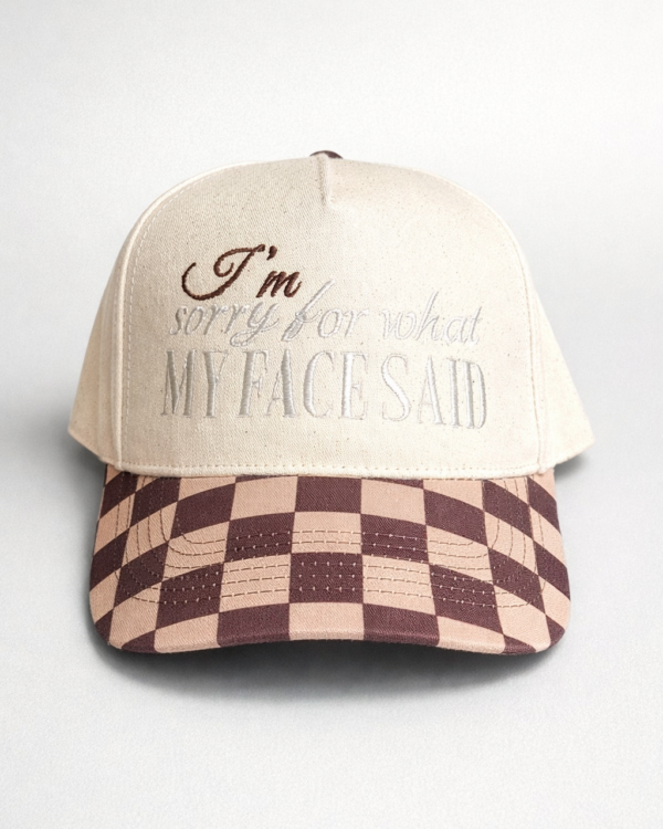 Sorry For What My Face Said Checkered Brim Trucker Cap