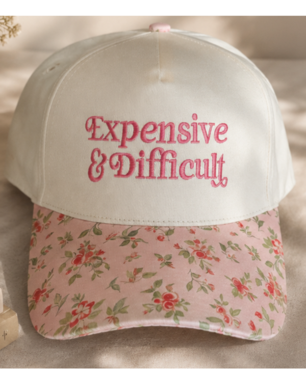 Expensive & Difficult Embroidered Trucker Hat | Floral Print Brim