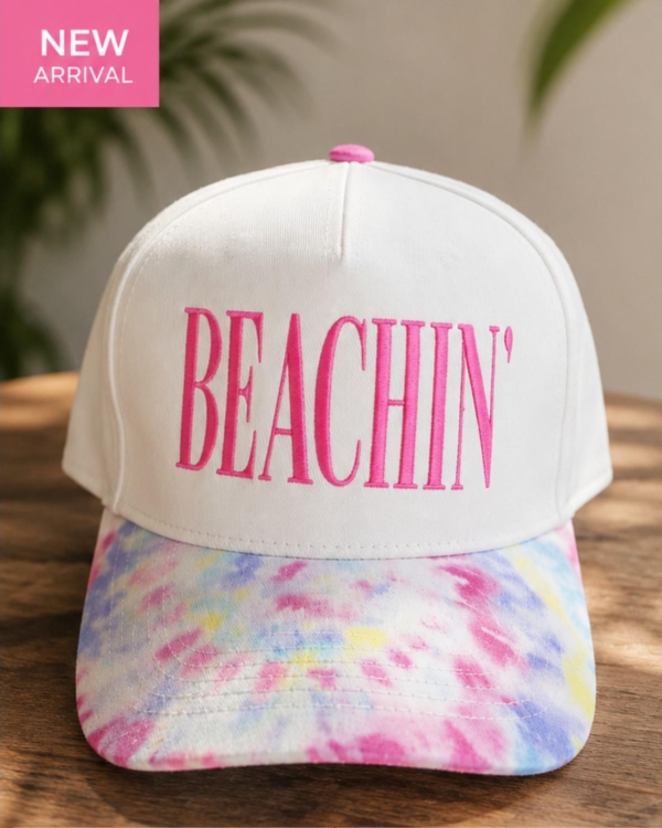 Beachin' Embroidered Tie-Dye Brim Baseball Cap
