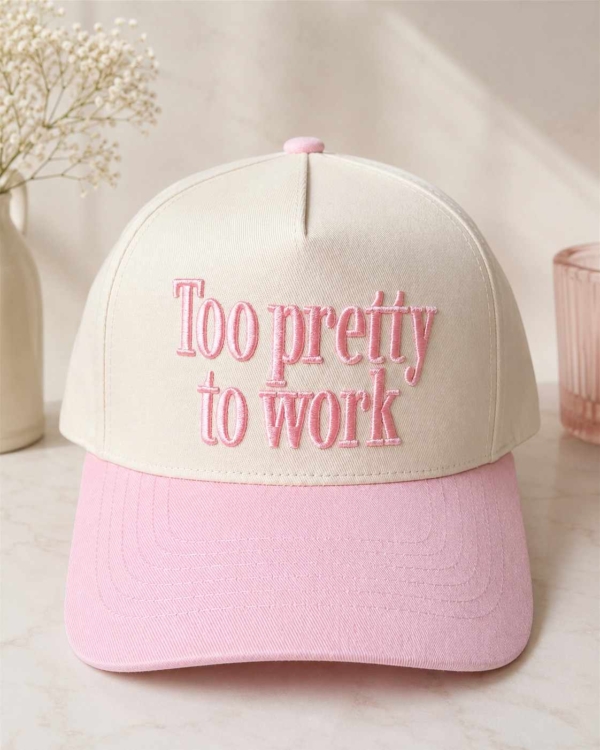 Too Pretty To Work 3D Embroidered Two-Tone Trucker Hat